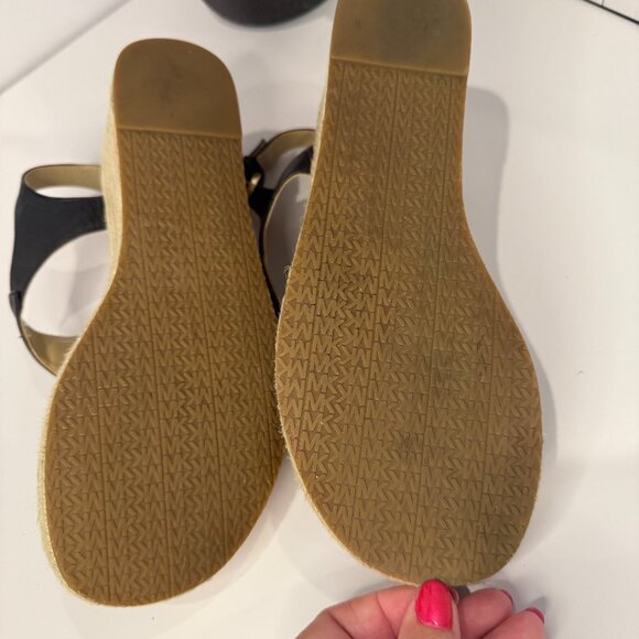 Michael Kors Laney Saffiano Leather Espadrille Wedge Sandal, Black Size 7M - Picture 3 of 9